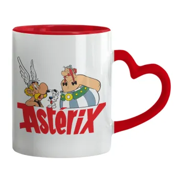 Asterix and Obelix, Κούπα καρδιά χερούλι κόκκινη, κεραμική, 330ml