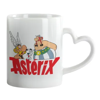 Asterix and Obelix, Κούπα καρδιά χερούλι λευκή, κεραμική, 330ml