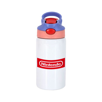 Nintendo, Children's hot water bottle, stainless steel, with safety straw, pink/purple (350ml)