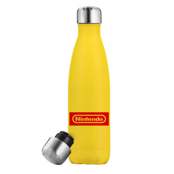 Nintendo, Μεταλλικό παγούρι θερμός Κίτρινος (Stainless steel), διπλού τοιχώματος, 500ml