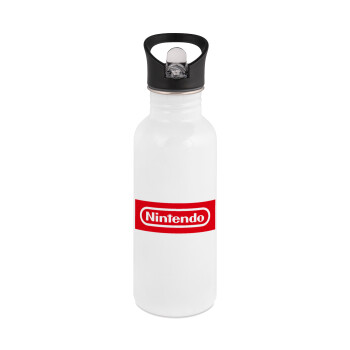 Nintendo, Παγούρι νερού Λευκό με καλαμάκι, ανοξείδωτο ατσάλι 600ml