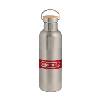 Nintendo, Stainless steel Silver with wooden lid (bamboo), double wall, 750ml