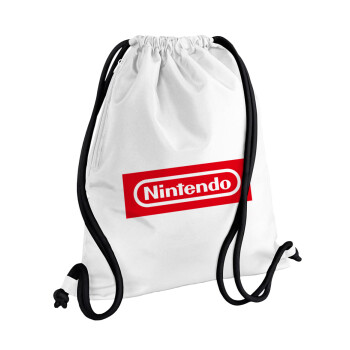 Nintendo, Τσάντα πλάτης πουγκί GYMBAG λευκή, με τσέπη (40x48cm) & χονδρά κορδόνια
