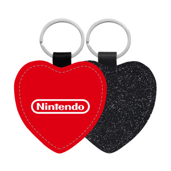Nintendo, Μπρελόκ PU δερμάτινο glitter καρδιά ΜΑΥΡΟ