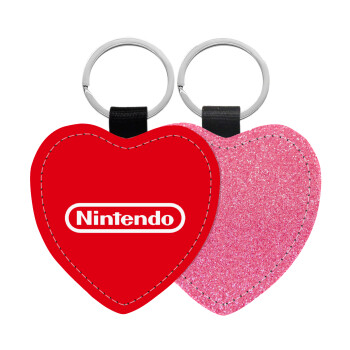 Nintendo, Μπρελόκ PU δερμάτινο glitter καρδιά ΡΟΖ