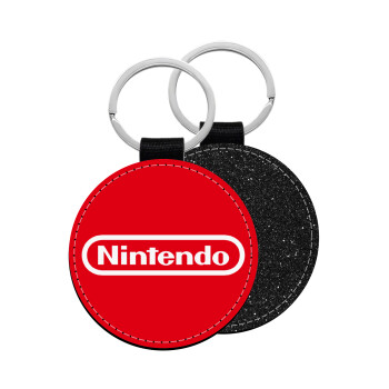 Nintendo, Μπρελόκ Δερματίνη, στρογγυλό ΜΑΥΡΟ (5cm)