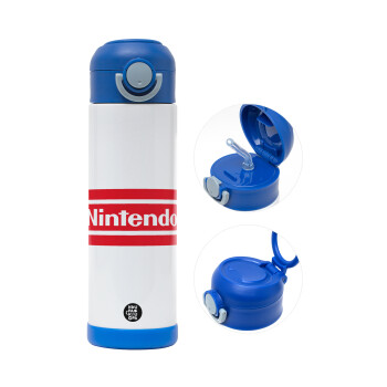 Nintendo, Children's hot water bottle, stainless steel, with safety straw, BLUE (500ml)