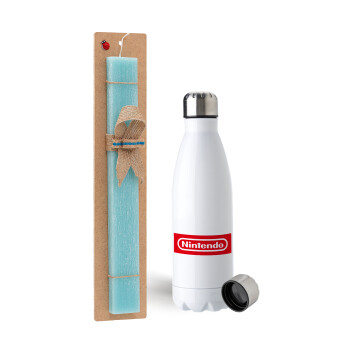 Nintendo, Easter Set, metallic stainless steel water bottle (750ml) & aromatic flat Easter candle (30cm) (TURQUOISE)
