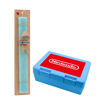Nintendo, Πασχαλινό Σετ, παιδικό δοχείο κολατσιού ΓΑΛΑΖΙΟ & πασχαλινή λαμπάδα αρωματική πλακέ (30cm) (ΤΙΡΚΟΥΑΖ)