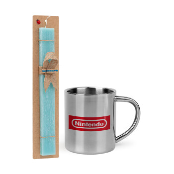 Nintendo, Easter Set, metallic thermal cup (300ml) & aromatic flat Easter candle (30cm) (TURQUOISE)