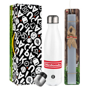 Nintendo, Easter candle, metallic white thermos bottle (500ml) & aromatic flat candle (30cm) (GRAY)