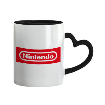 Nintendo, Κούπα καρδιά χερούλι μαύρη, κεραμική, 330ml