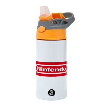 Nintendo, Children's hot water bottle, stainless steel, with safety straw, Orange/Grey (360ml) BPA-FREE