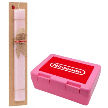 Nintendo, Easter Set, children's snack container PINK & scented flat Easter candle (30cm) (PINK)