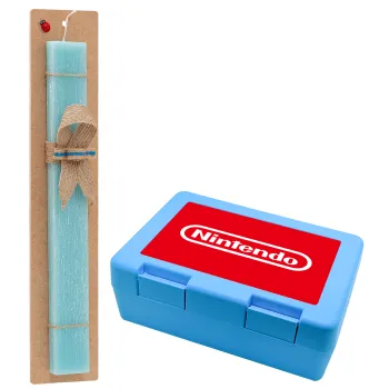 Nintendo, Easter Set, children's snack container BLUE & Easter aromatic flat candle (30cm) (TURQUOISE)