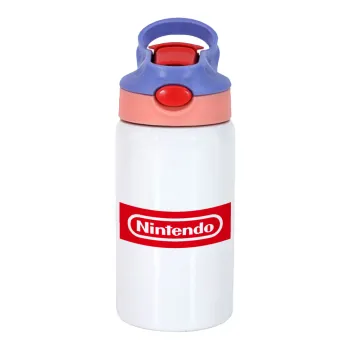 Nintendo, Children's hot water bottle, stainless steel, with safety straw, pink/purple (350ml)