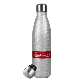 Nintendo, Metallic Glitter Silver Thermos Flask (Stainless steel), double-walled, 500ml