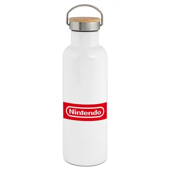 Nintendo, Stainless steel White with wooden lid (bamboo), double wall, 750ml