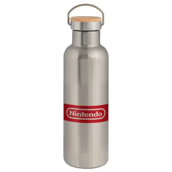Nintendo, Stainless steel Silver with wooden lid (bamboo), double wall, 750ml