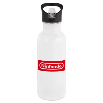 Nintendo, Παγούρι νερού Λευκό με καλαμάκι, ανοξείδωτο ατσάλι 600ml