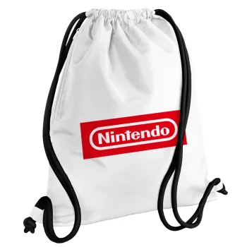Nintendo, Backpack pouch GYMBAG white, with pocket (40x48cm) & thick cords