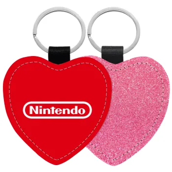 Nintendo, Μπρελόκ PU δερμάτινο glitter καρδιά ΡΟΖ