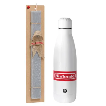 Nintendo, Easter Set, metallic stainless thermos bottle (500ml) & scented flat Easter candle (30cm) (GRAY)