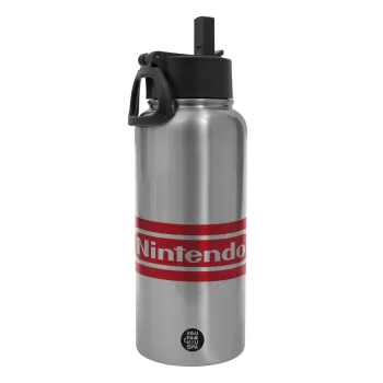Nintendo, Metal mug thermo Silver with Straw and Spout Lid (Stainless steel), double wall, 950ml