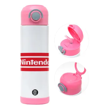 Nintendo, Children's hot water bottle, stainless steel, with safety straw, PINK (500ml)