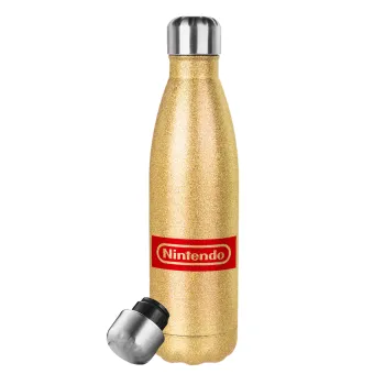 Nintendo, Glitter gold stainless steel thermos bottle, double-walled, 500ml