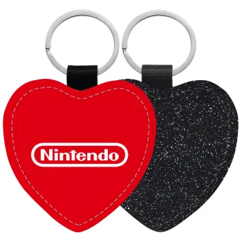 Nintendo, Μπρελόκ PU δερμάτινο glitter καρδιά ΜΑΥΡΟ