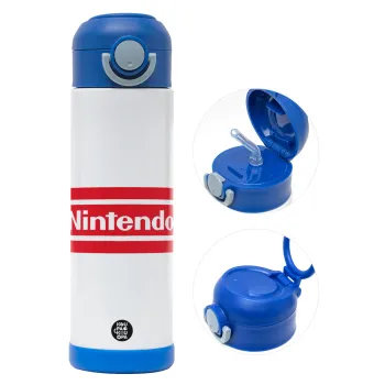 Nintendo, Παιδικό παγούρι θερμό, ανοξείδωτο, με καλαμάκι ασφαλείας, ΜΠΛΕ (500ml)