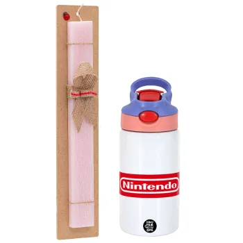 Nintendo, Πασχαλινή Λαμπάδα με Παιδικό παγούρι θερμό, ανοξείδωτο, με καλαμάκι ασφαλείας, ροζ/μωβ (350ml) & κερί αρωματικό πλακέ (30cm) (ΡΟΖ)