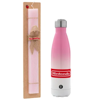 Nintendo, Πασχαλινή Λαμπάδα με Μεταλλικό παγούρι θερμός Ροζ/Λευκό (Stainless steel), διπλού τοιχώματος, 500ml & κερί αρωματικό πλακέ (30cm) (ΡΟΖ)
