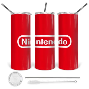 Nintendo, Tumbler ποτήρι θερμό από ανοξείδωτο ατσάλι 600ml, με μεταλλικό καλαμάκι & βούρτσα καθαρισμού
