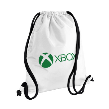 xbox, Τσάντα πλάτης πουγκί GYMBAG λευκή, με τσέπη (40x48cm) & χονδρά κορδόνια