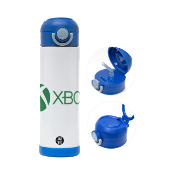 xbox, Children's hot water bottle, stainless steel, with safety straw, BLUE (500ml)