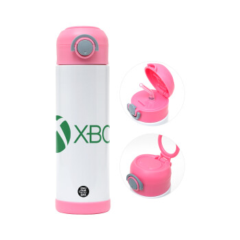 xbox, Children's hot water bottle, stainless steel, with safety straw, PINK (500ml)