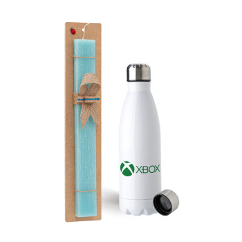 xbox, Easter Set, metallic stainless steel water bottle (750ml) & aromatic flat Easter candle (30cm) (TURQUOISE)