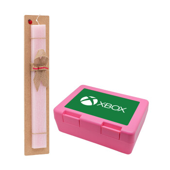 xbox, Πασχαλινό Σετ, παιδικό δοχείο κολατσιού ΡΟΖ & πασχαλινή λαμπάδα αρωματική πλακέ (30cm) (ΡΟΖ)