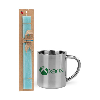 xbox, Easter Set, metallic thermal cup (300ml) & aromatic flat Easter candle (30cm) (TURQUOISE)