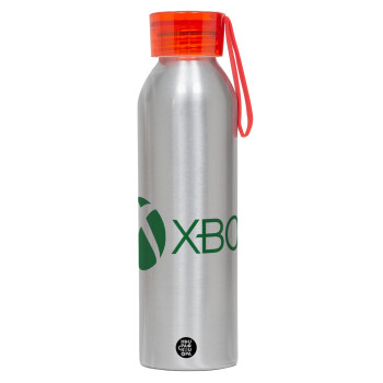 xbox, Αλουμινένιο Αθλητικό Μπουκάλι 650ml – Ασημί με Κόκκινο Καπάκι και Λουράκι Σιλικόνης