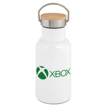 xbox, Metallic thermos (Stainless steel) White with wooden lid (bamboo), double-walled, 350ml
