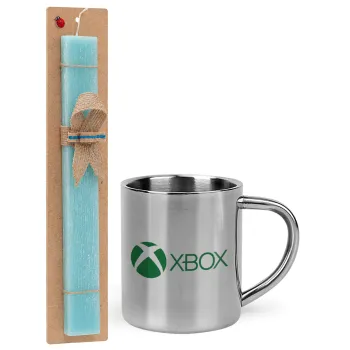 xbox, Easter Set, metallic thermal cup (300ml) & aromatic flat Easter candle (30cm) (TURQUOISE)