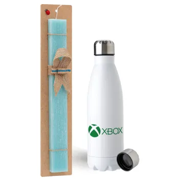 xbox, Easter Set, metallic stainless steel water bottle (750ml) & aromatic flat Easter candle (30cm) (TURQUOISE)
