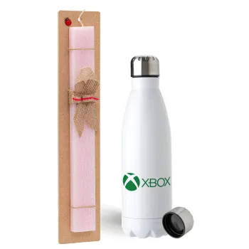 xbox, Easter Set, metallic stainless steel water bottle (750ml) & scented flat Easter candle (30cm) (PINK)