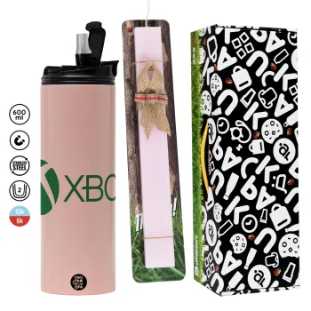 xbox, Easter candle,Travel Tumbler 2 Lids, with metal straw & cleaning brush & aromatic flat candle (30cm) (PINK)