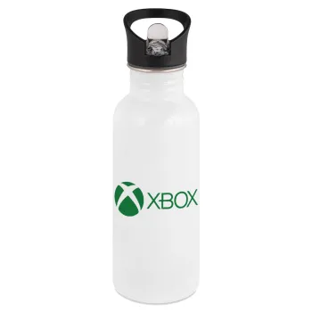 xbox, White water bottle with straw, stainless steel 600ml
