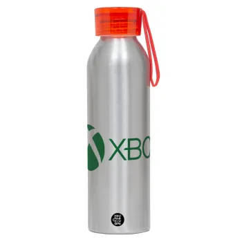 xbox, Αλουμινένιο Αθλητικό Μπουκάλι 650ml – Ασημί με Κόκκινο Καπάκι και Λουράκι Σιλικόνης