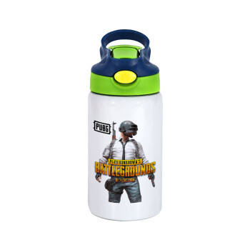 PUBG battleground royale, Παιδικό παγούρι θερμό, ανοξείδωτο, με καλαμάκι ασφαλείας, πράσινο/μπλε (350ml)
